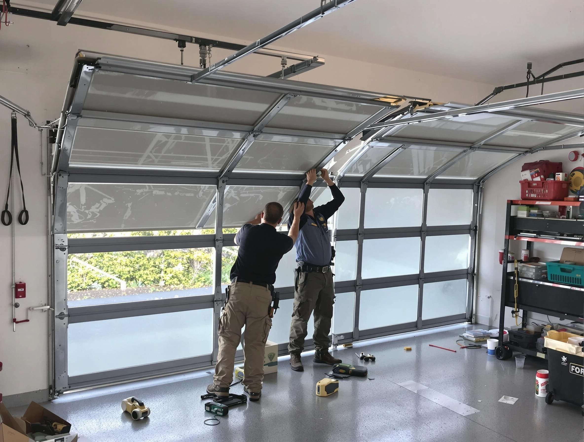 Heber Garage Door Repair expert performing precise panel replacement on Heber garage door