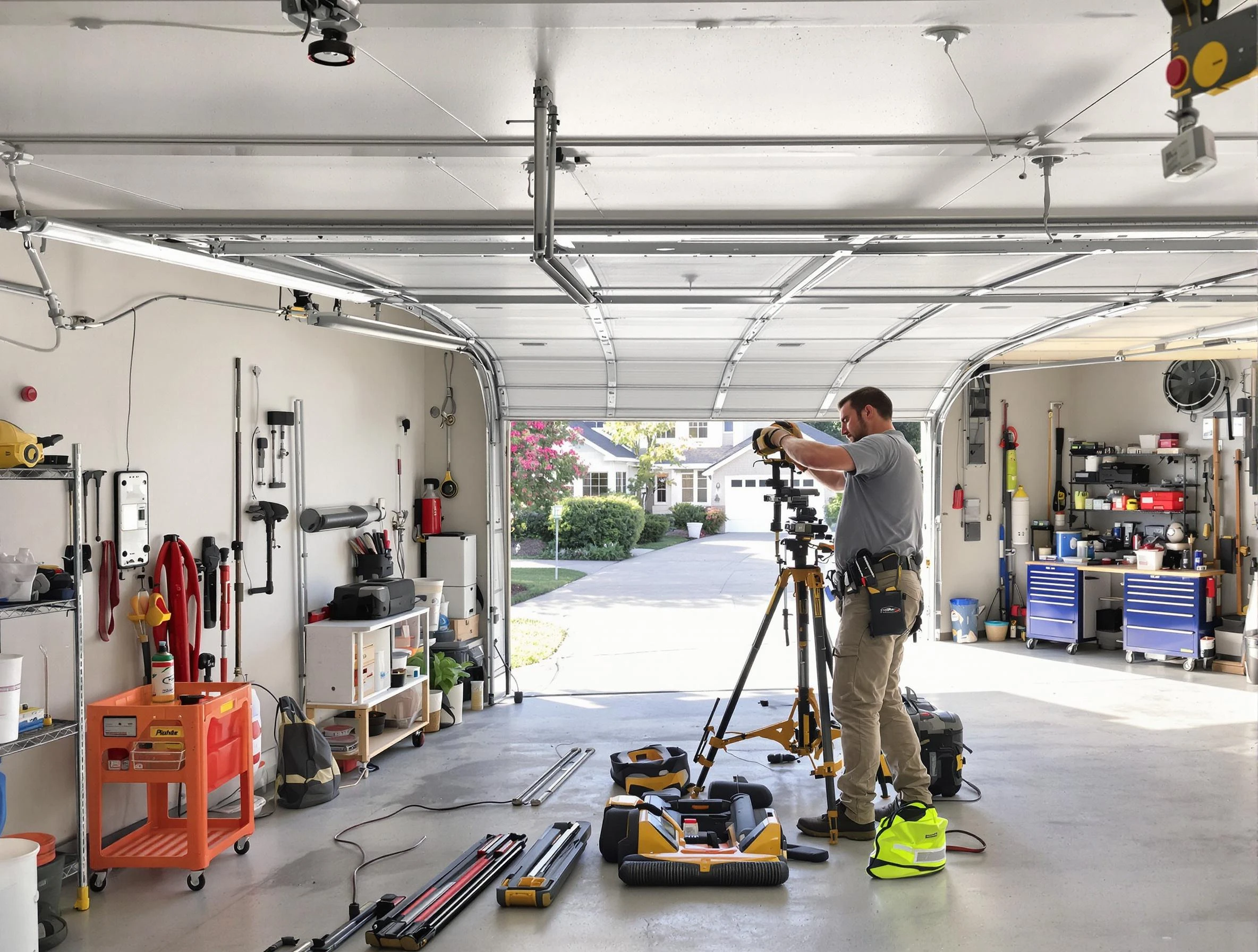 Heber Garage Door Repair specialist performing laser-guided track alignment in Heber